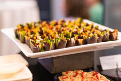 a tray of chocolate dessert cups from risd caters