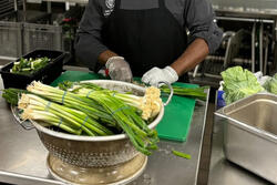 image of a chef cutting scallions